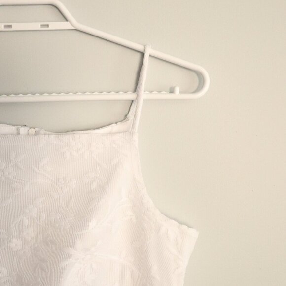 Vntg Mirrors Women's Sz Lrg White Square Neck Bridal Lined Midi Lace Dress - Picture 4 of 11